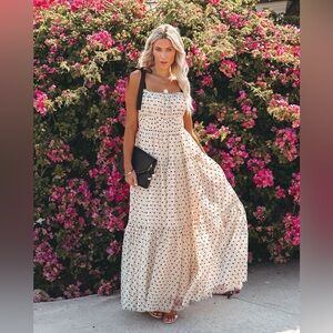 Vici FORE Velvet Polka Dot Tie Strap Maxi Dress
